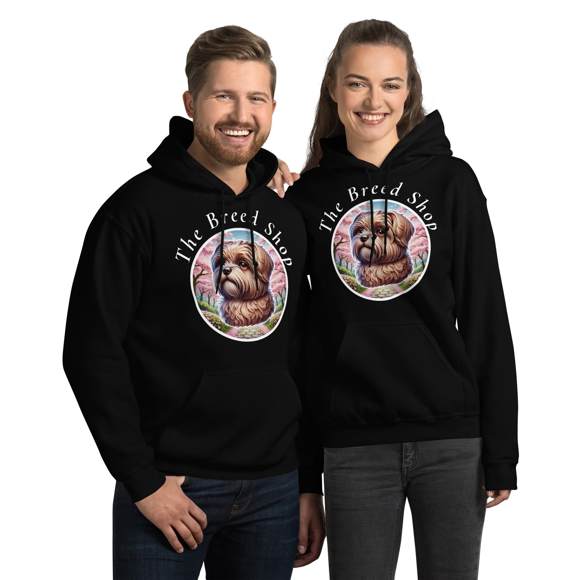 Shorkie hoodie with cherry blossom artwork